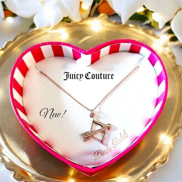 JUICY COUTURE Rosegold and Crystal Cupid's Bow and Arrow Necklace ENCHANTED! - Picture 1 of 8